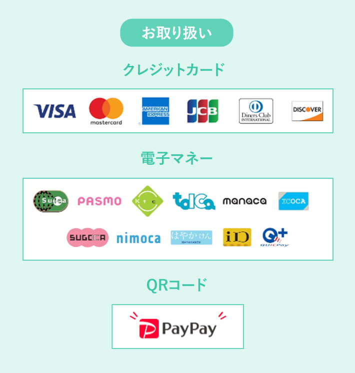 お取り扱い クレジットカード 電子マネー QRコード