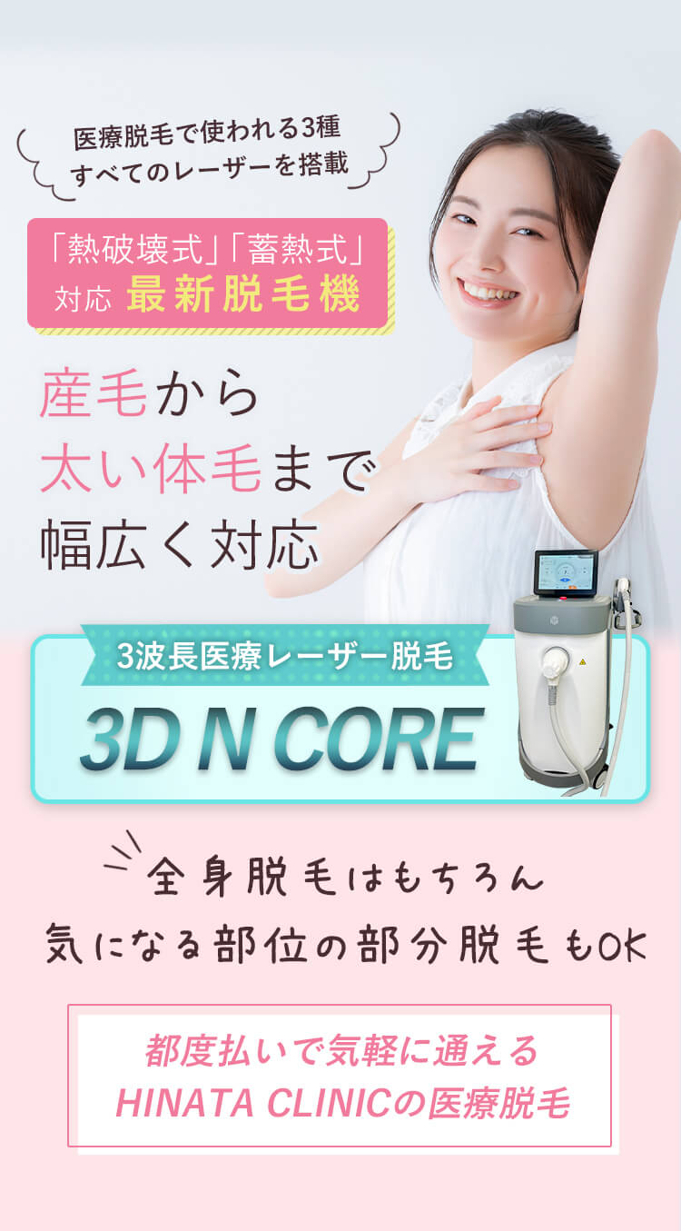 「熱破壊式」「蓄熱式」対応 2023念最新脱毛機 産毛から太い体毛まで幅広く対応 3D N CORE 全身脱毛はもちろん気になる部位の部分脱毛もOK