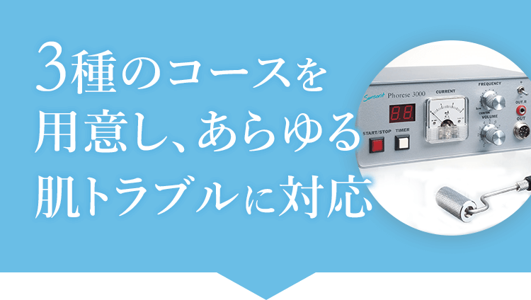 3種のコースを用意し、あらゆる肌トラブルに対応